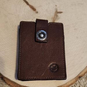 Mens Brown Genuine Leather Wallet Clip With Logo
